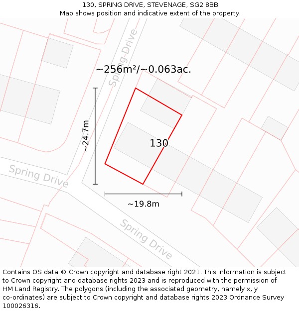 130, SPRING DRIVE, STEVENAGE, SG2 8BB: Plot and title map