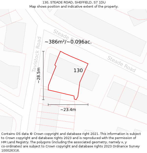 130, STEADE ROAD, SHEFFIELD, S7 1DU: Plot and title map