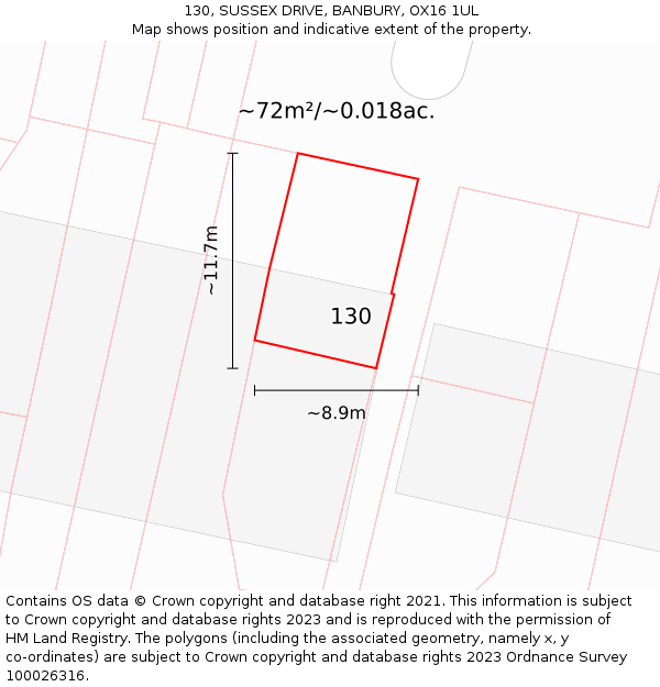 130, SUSSEX DRIVE, BANBURY, OX16 1UL: Plot and title map