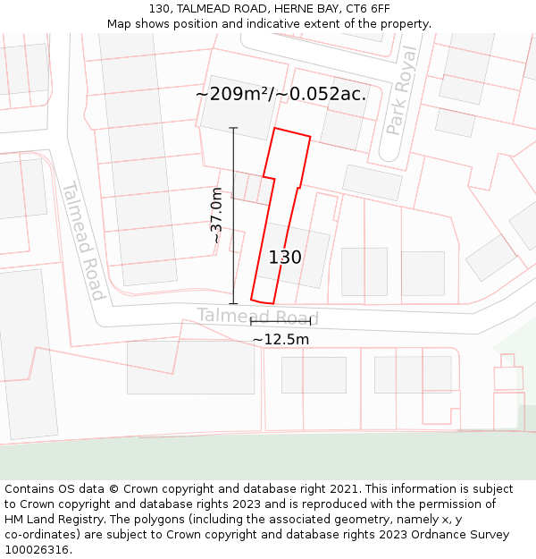 130, TALMEAD ROAD, HERNE BAY, CT6 6FF: Plot and title map