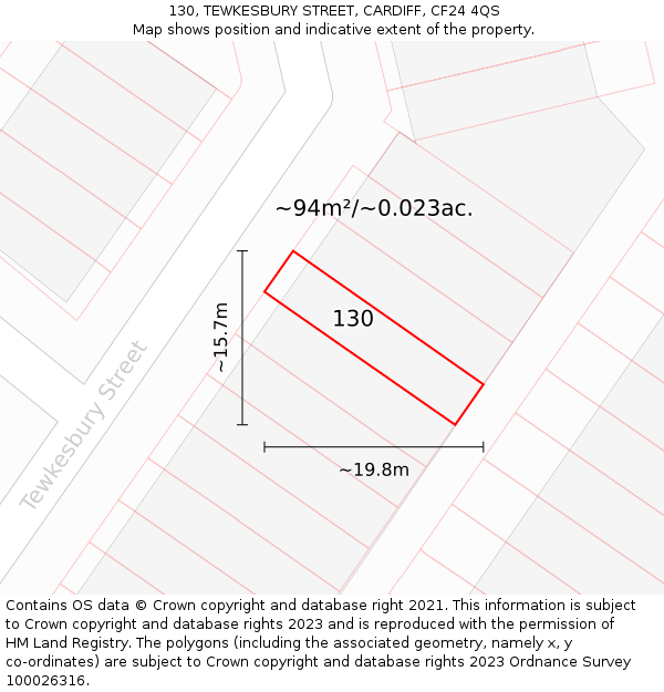 130, TEWKESBURY STREET, CARDIFF, CF24 4QS: Plot and title map