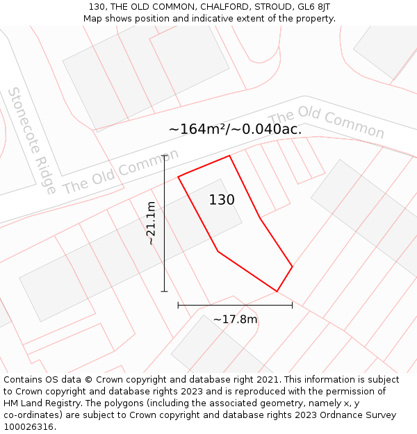 130, THE OLD COMMON, CHALFORD, STROUD, GL6 8JT: Plot and title map
