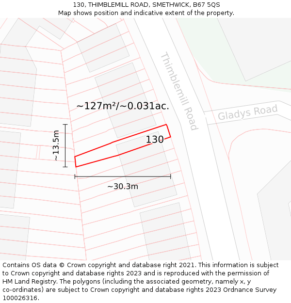 130, THIMBLEMILL ROAD, SMETHWICK, B67 5QS: Plot and title map