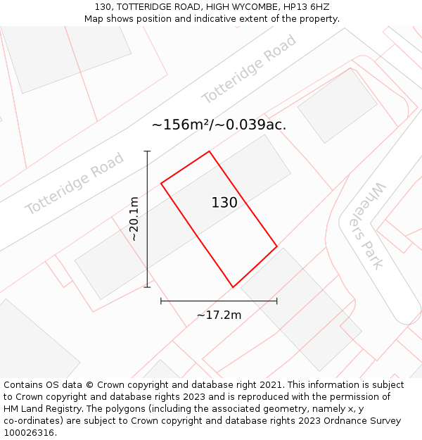 130, TOTTERIDGE ROAD, HIGH WYCOMBE, HP13 6HZ: Plot and title map