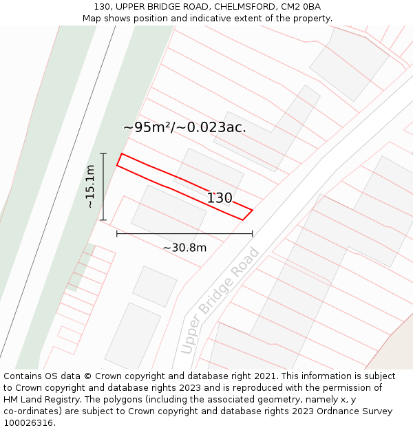 130, UPPER BRIDGE ROAD, CHELMSFORD, CM2 0BA: Plot and title map