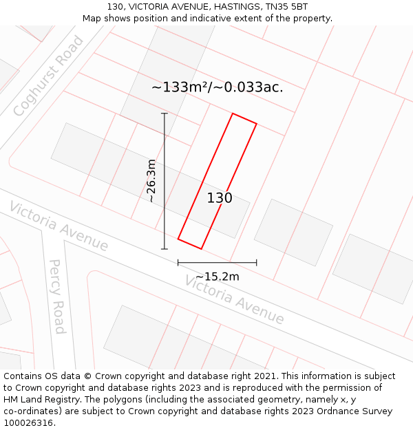 130, VICTORIA AVENUE, HASTINGS, TN35 5BT: Plot and title map