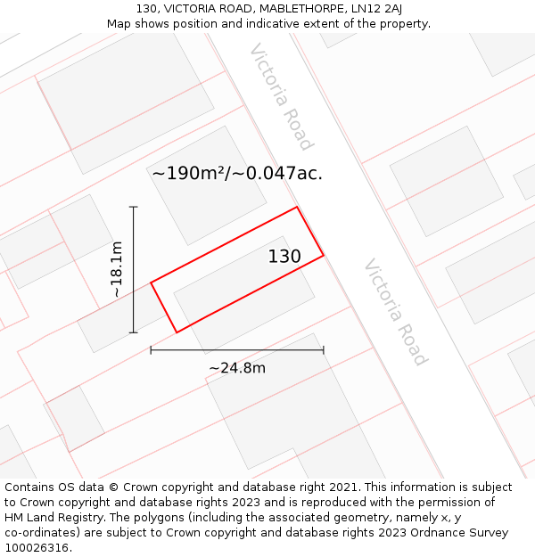 130, VICTORIA ROAD, MABLETHORPE, LN12 2AJ: Plot and title map
