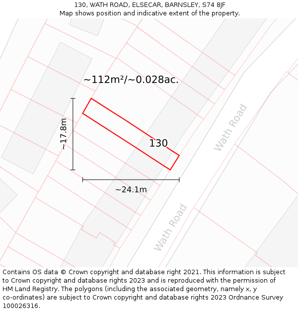 130, WATH ROAD, ELSECAR, BARNSLEY, S74 8JF: Plot and title map