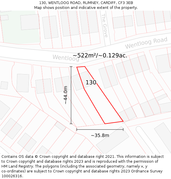 130, WENTLOOG ROAD, RUMNEY, CARDIFF, CF3 3EB: Plot and title map