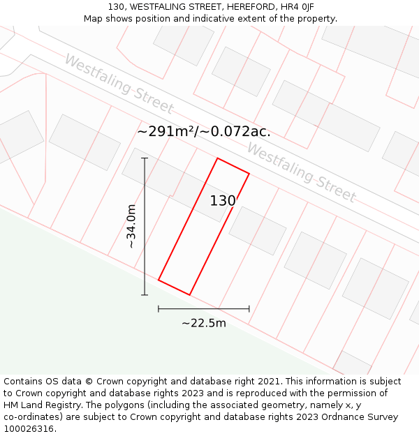 130, WESTFALING STREET, HEREFORD, HR4 0JF: Plot and title map
