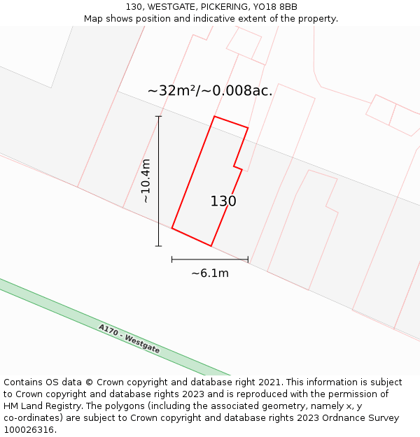 130, WESTGATE, PICKERING, YO18 8BB: Plot and title map