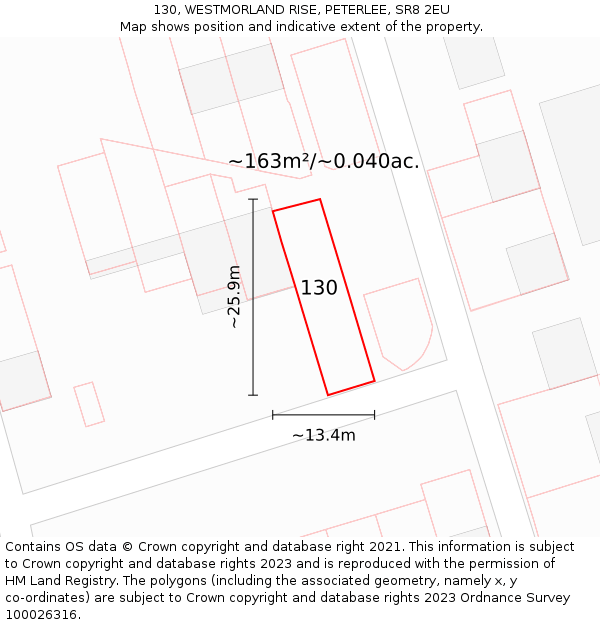 130, WESTMORLAND RISE, PETERLEE, SR8 2EU: Plot and title map