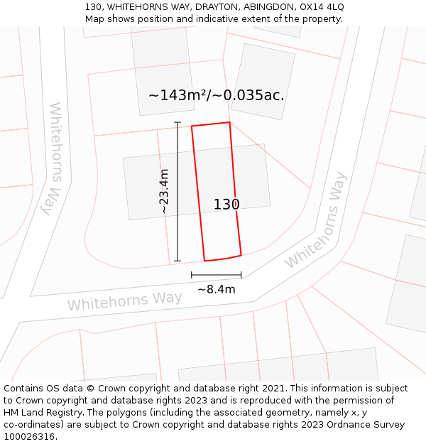 130, WHITEHORNS WAY, DRAYTON, ABINGDON, OX14 4LQ: Plot and title map