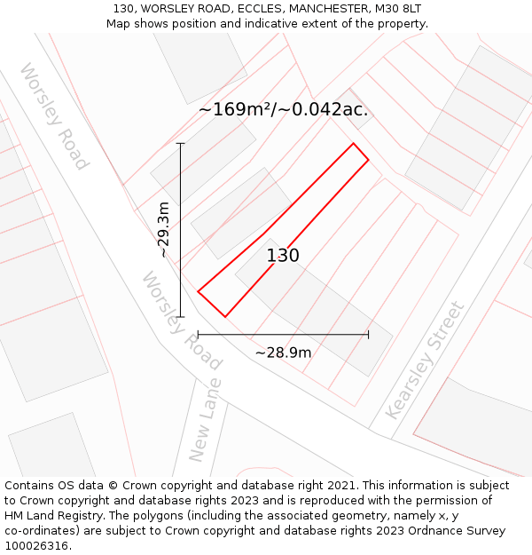 130, WORSLEY ROAD, ECCLES, MANCHESTER, M30 8LT: Plot and title map