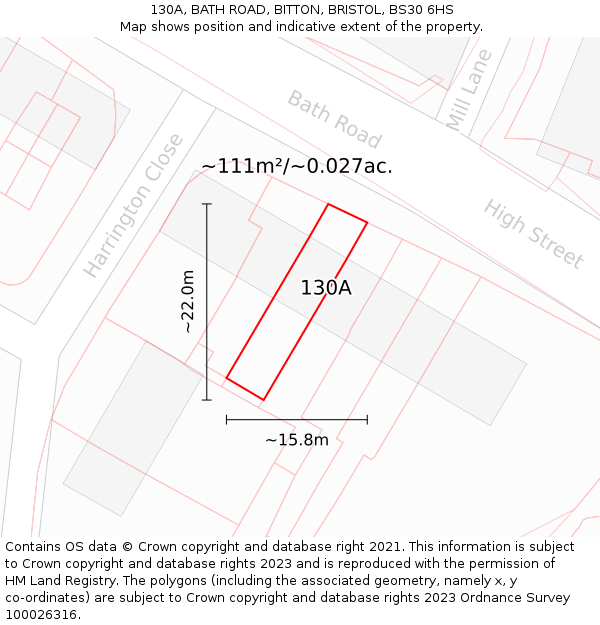 130A, BATH ROAD, BITTON, BRISTOL, BS30 6HS: Plot and title map