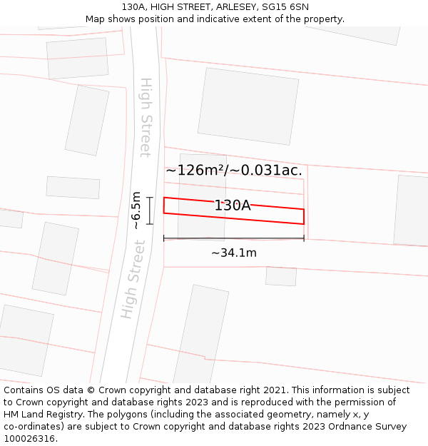 130A, HIGH STREET, ARLESEY, SG15 6SN: Plot and title map