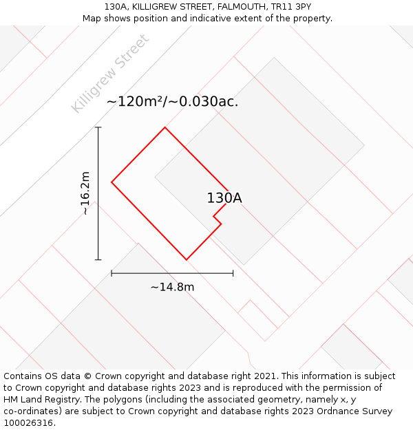 130A, KILLIGREW STREET, FALMOUTH, TR11 3PY: Plot and title map