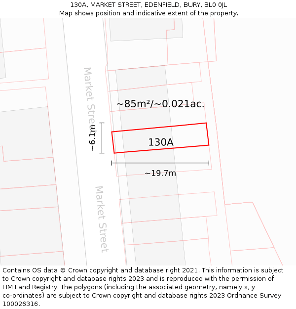 130A, MARKET STREET, EDENFIELD, BURY, BL0 0JL: Plot and title map