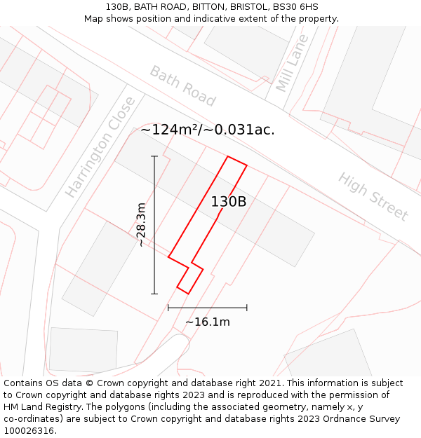 130B, BATH ROAD, BITTON, BRISTOL, BS30 6HS: Plot and title map