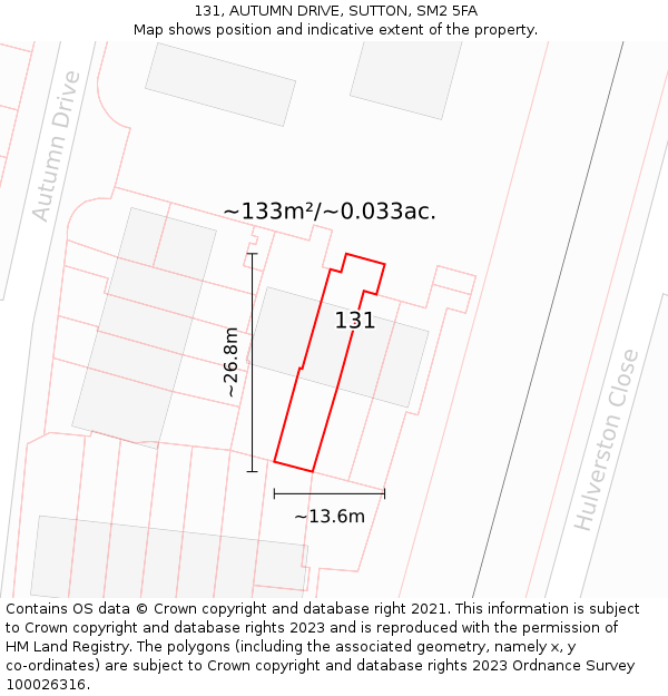 131, AUTUMN DRIVE, SUTTON, SM2 5FA: Plot and title map