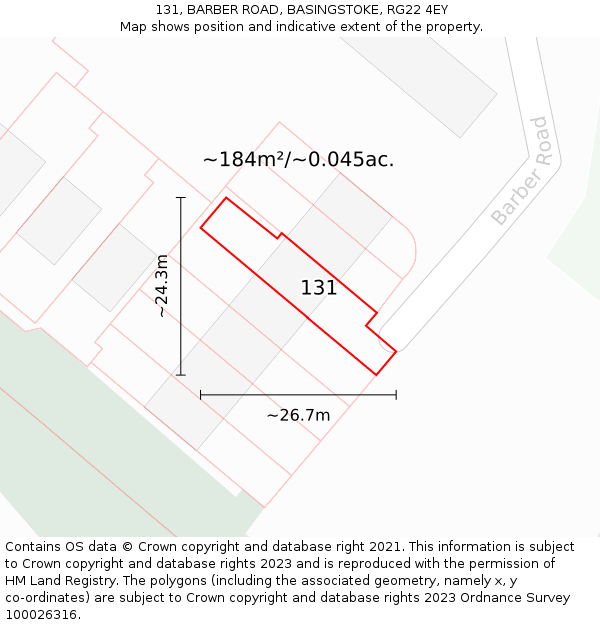 131, BARBER ROAD, BASINGSTOKE, RG22 4EY: Plot and title map