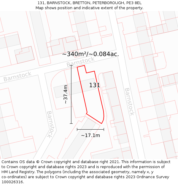 131, BARNSTOCK, BRETTON, PETERBOROUGH, PE3 8EL: Plot and title map