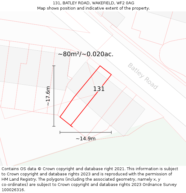 131, BATLEY ROAD, WAKEFIELD, WF2 0AG: Plot and title map