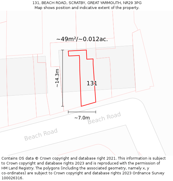 131, BEACH ROAD, SCRATBY, GREAT YARMOUTH, NR29 3PG: Plot and title map