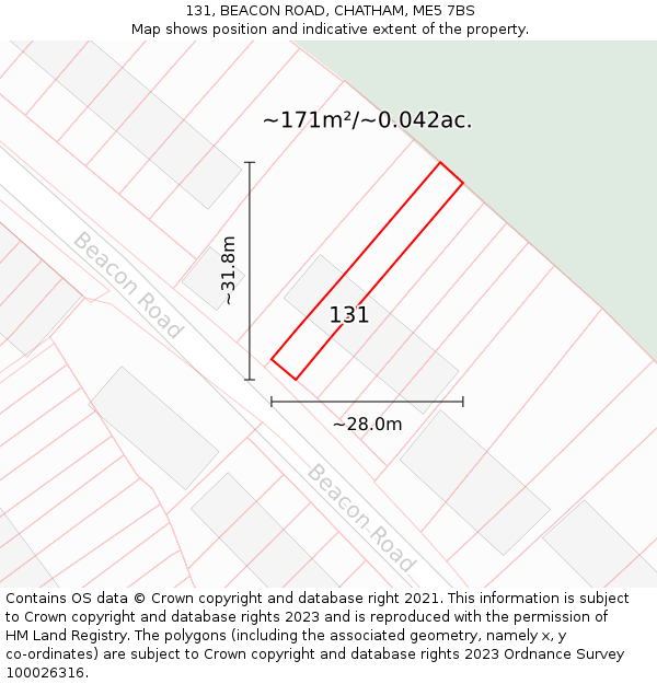 131, BEACON ROAD, CHATHAM, ME5 7BS: Plot and title map