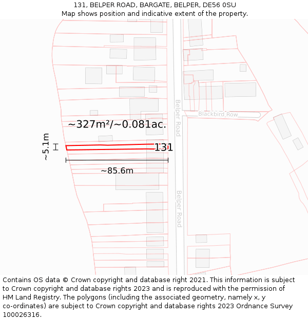 131, BELPER ROAD, BARGATE, BELPER, DE56 0SU: Plot and title map