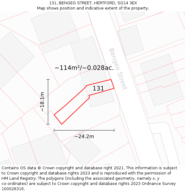 131, BENGEO STREET, HERTFORD, SG14 3EX: Plot and title map