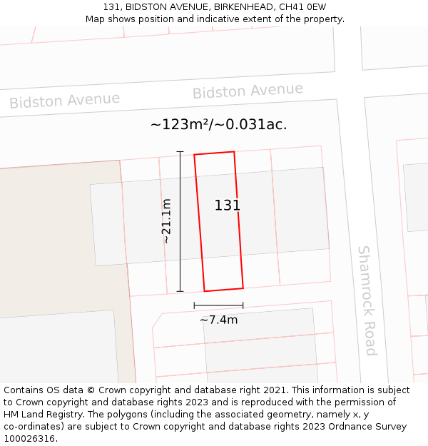 131, BIDSTON AVENUE, BIRKENHEAD, CH41 0EW: Plot and title map