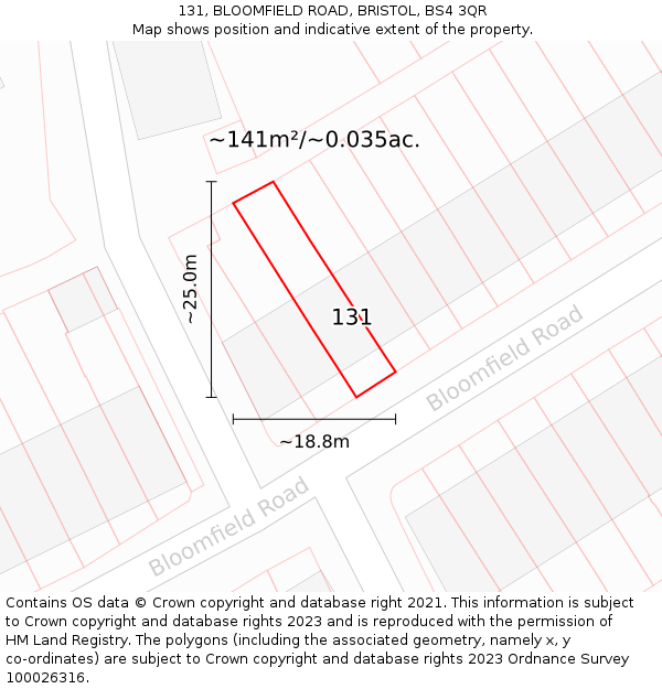 131, BLOOMFIELD ROAD, BRISTOL, BS4 3QR: Plot and title map