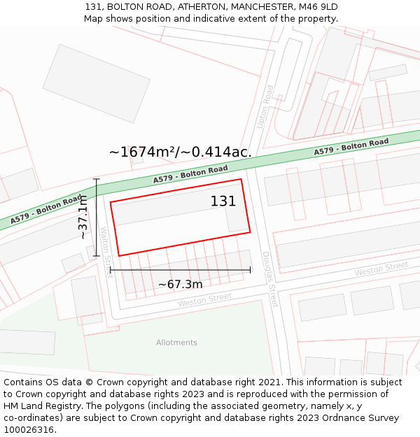 131, BOLTON ROAD, ATHERTON, MANCHESTER, M46 9LD: Plot and title map