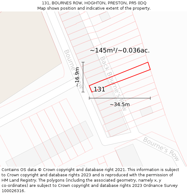 131, BOURNES ROW, HOGHTON, PRESTON, PR5 0DQ: Plot and title map