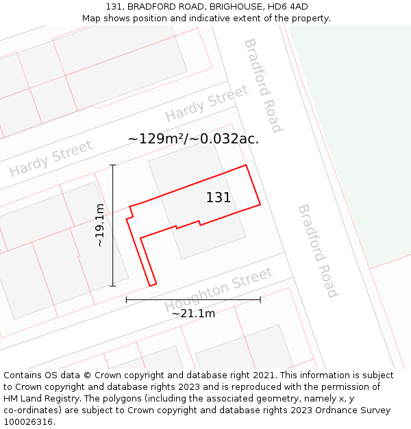 131, BRADFORD ROAD, BRIGHOUSE, HD6 4AD: Plot and title map