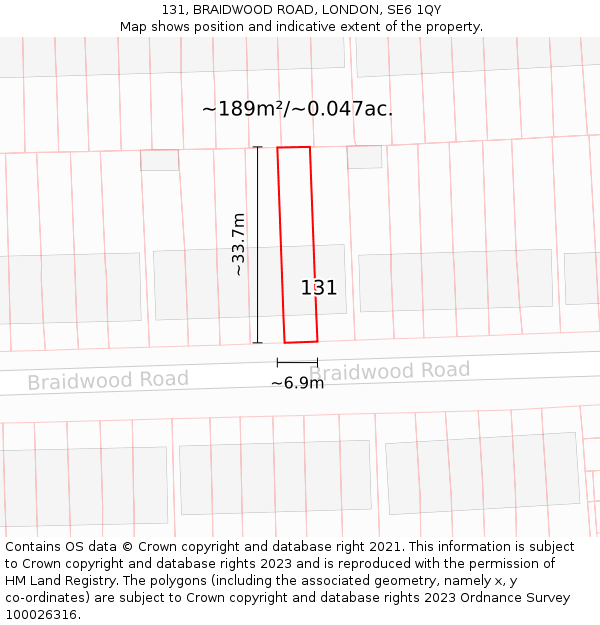 131, BRAIDWOOD ROAD, LONDON, SE6 1QY: Plot and title map