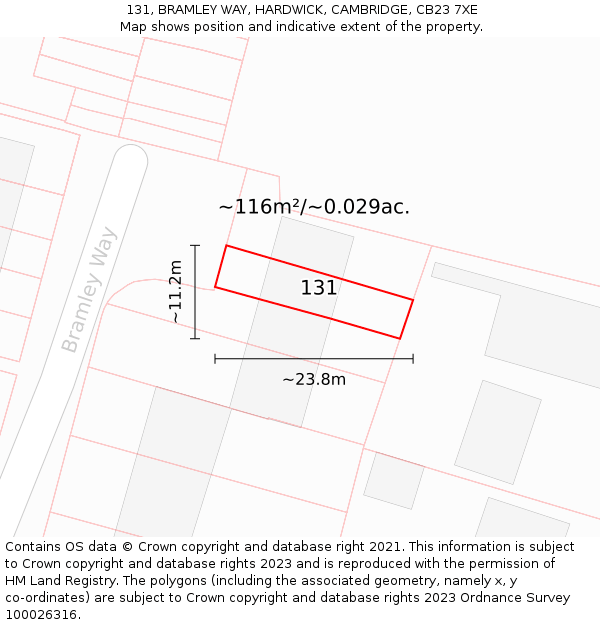 131, BRAMLEY WAY, HARDWICK, CAMBRIDGE, CB23 7XE: Plot and title map