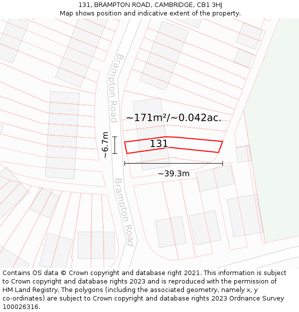 131, BRAMPTON ROAD, CAMBRIDGE, CB1 3HJ: Plot and title map