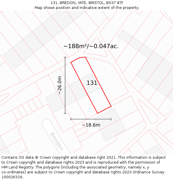 131, BREDON, YATE, BRISTOL, BS37 8TF: Plot and title map