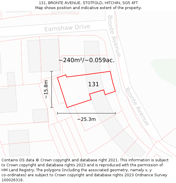 131, BRONTE AVENUE, STOTFOLD, HITCHIN, SG5 4FT: Plot and title map
