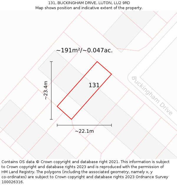 131, BUCKINGHAM DRIVE, LUTON, LU2 9RD: Plot and title map