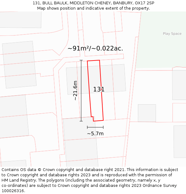 131, BULL BAULK, MIDDLETON CHENEY, BANBURY, OX17 2SP: Plot and title map