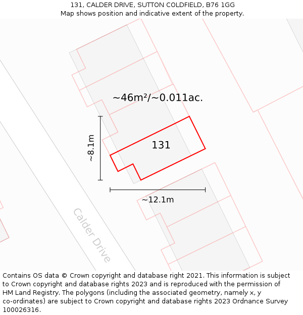 131, CALDER DRIVE, SUTTON COLDFIELD, B76 1GG: Plot and title map