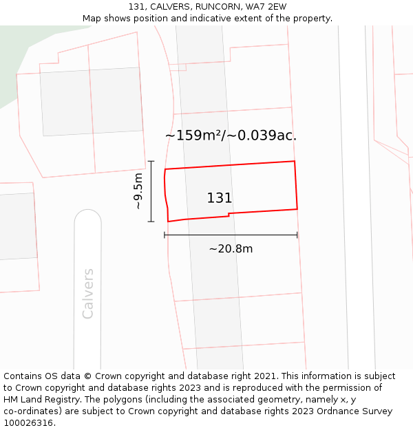 131, CALVERS, RUNCORN, WA7 2EW: Plot and title map