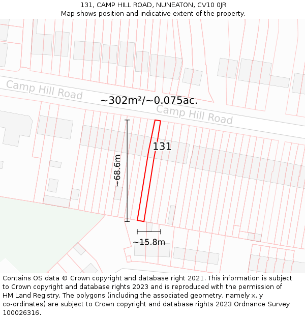 131, CAMP HILL ROAD, NUNEATON, CV10 0JR: Plot and title map