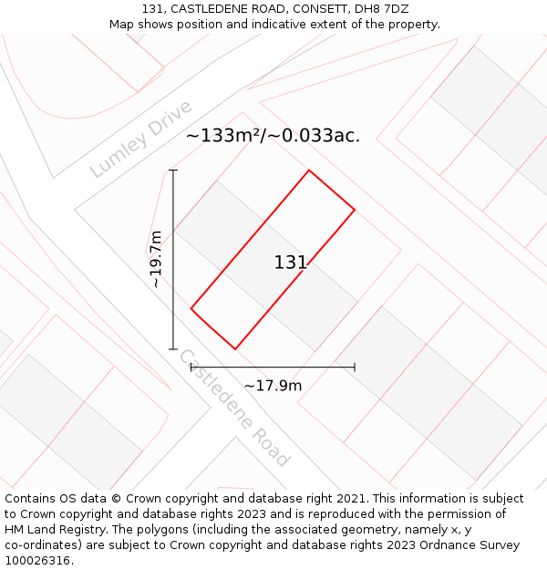 131, CASTLEDENE ROAD, CONSETT, DH8 7DZ: Plot and title map