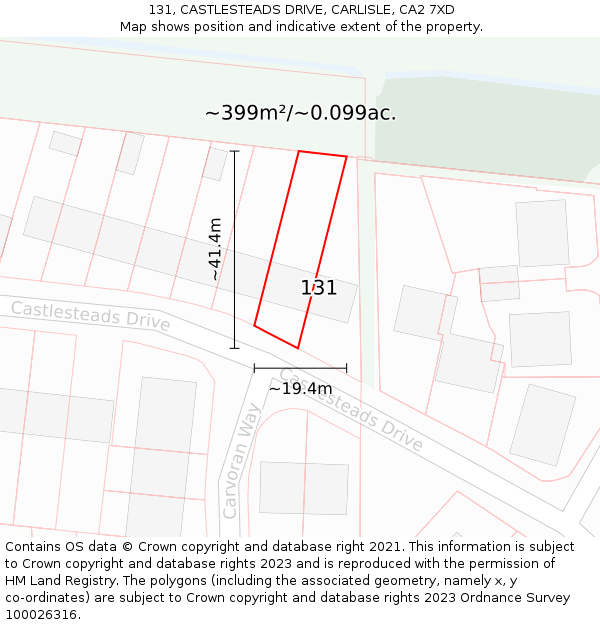 131, CASTLESTEADS DRIVE, CARLISLE, CA2 7XD: Plot and title map