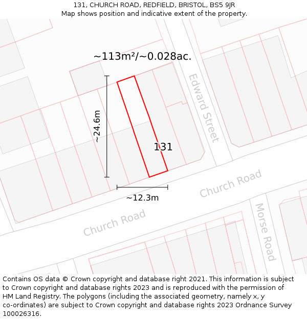 131, CHURCH ROAD, REDFIELD, BRISTOL, BS5 9JR: Plot and title map