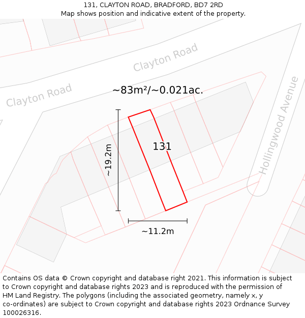 131, CLAYTON ROAD, BRADFORD, BD7 2RD: Plot and title map